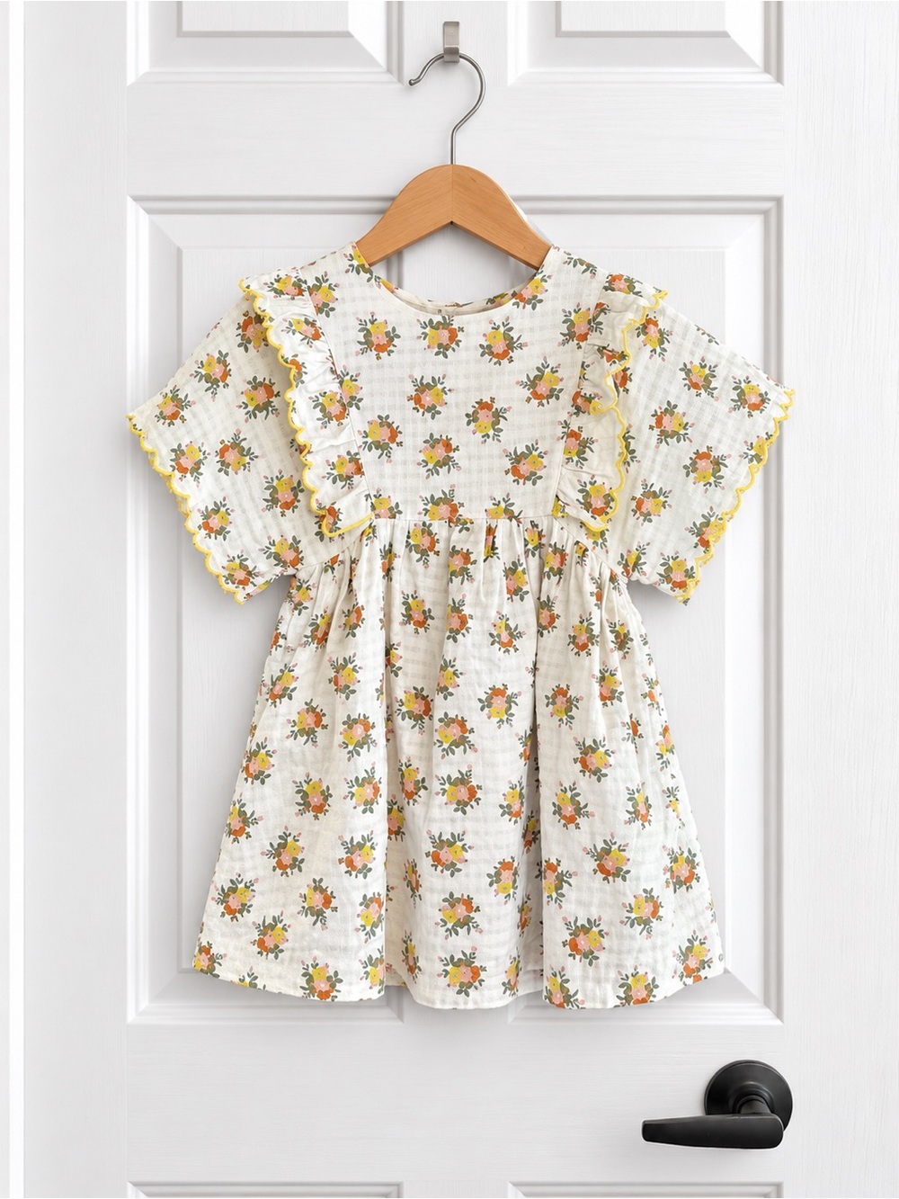 Bout’Chou Girls Floral Flutter Sleeve Cotton Dress 3T 36M French Boutique
